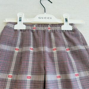 Gucci Navy, Khaki, Red Checkered Boys Trousers with Red GG Monogram Details (5Y)